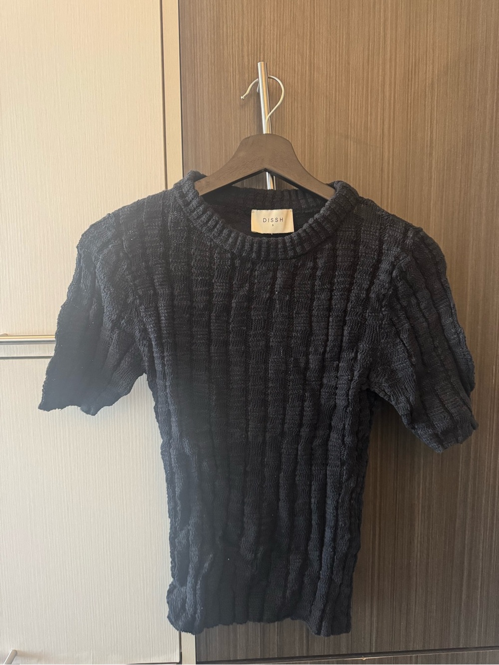 Dissh Textured Knit Short Sleeve Sweater in black